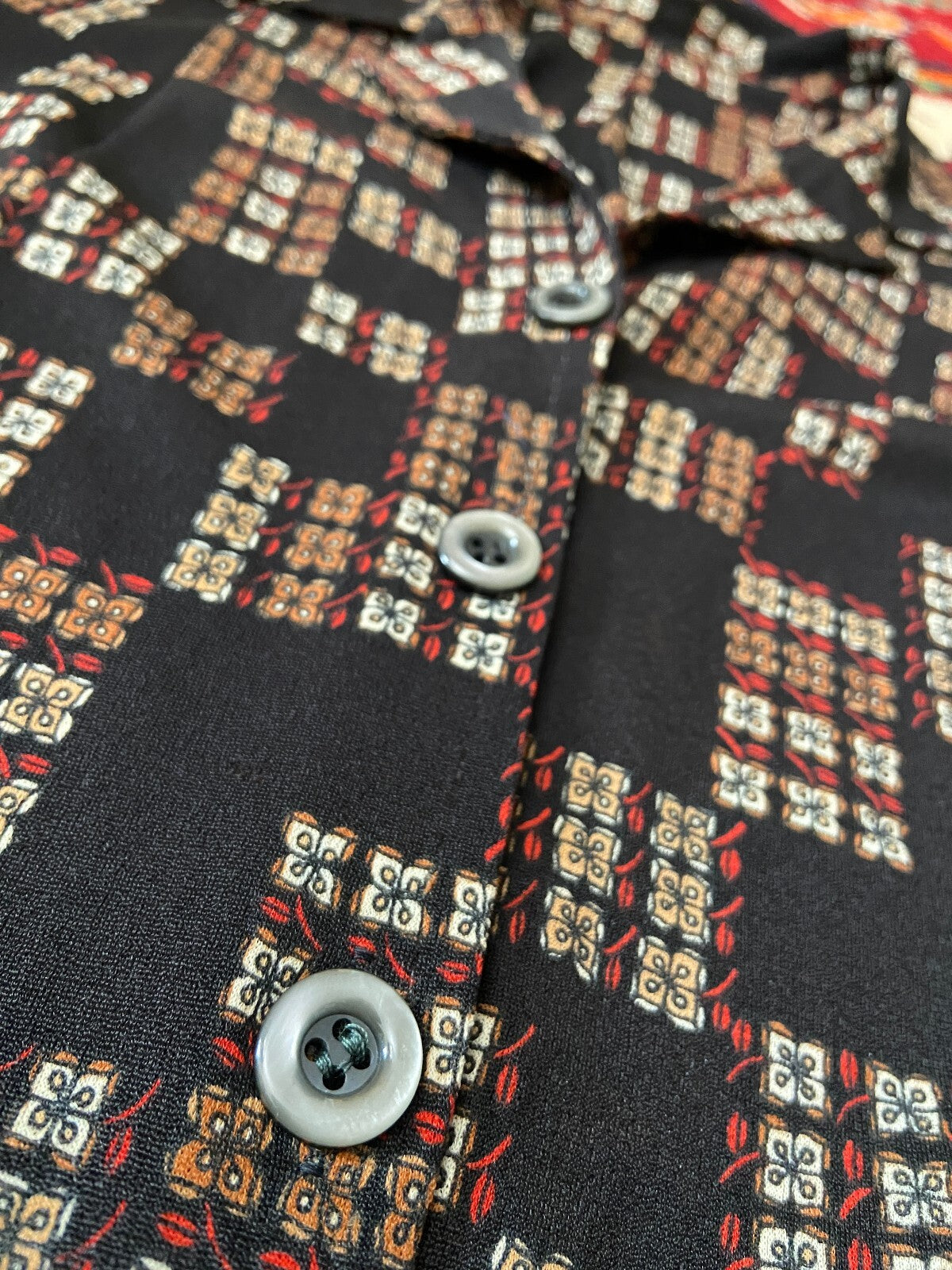 Vintage 1970s Black Printed Shirt Dress