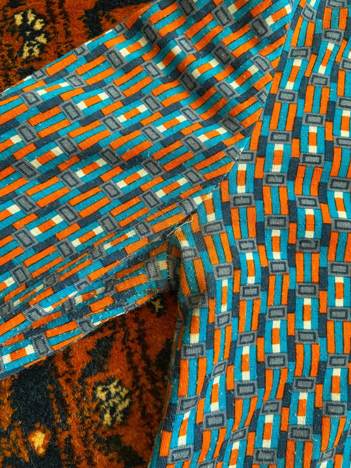 Vintage 1970s Blue & Orange Dagger Collar Shirt