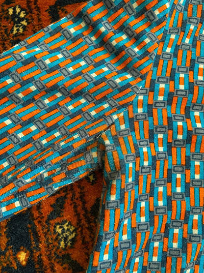 Vintage 1970s Blue & Orange Dagger Collar Shirt