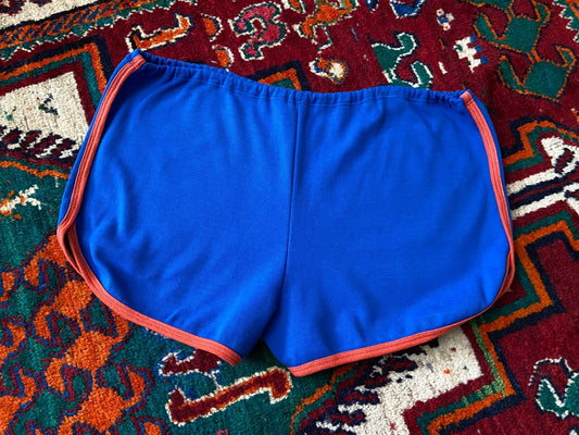 Vintage 1970s Men's Blue & Red Running Shorts W38-44