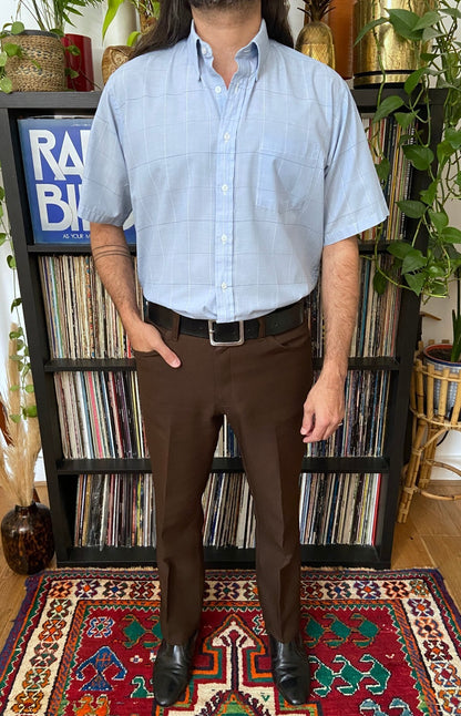 Vintage 1970s Blue Button Collar Shirt