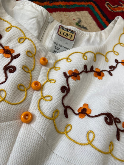 Vintage 1960s White Embroidered Shift Dress