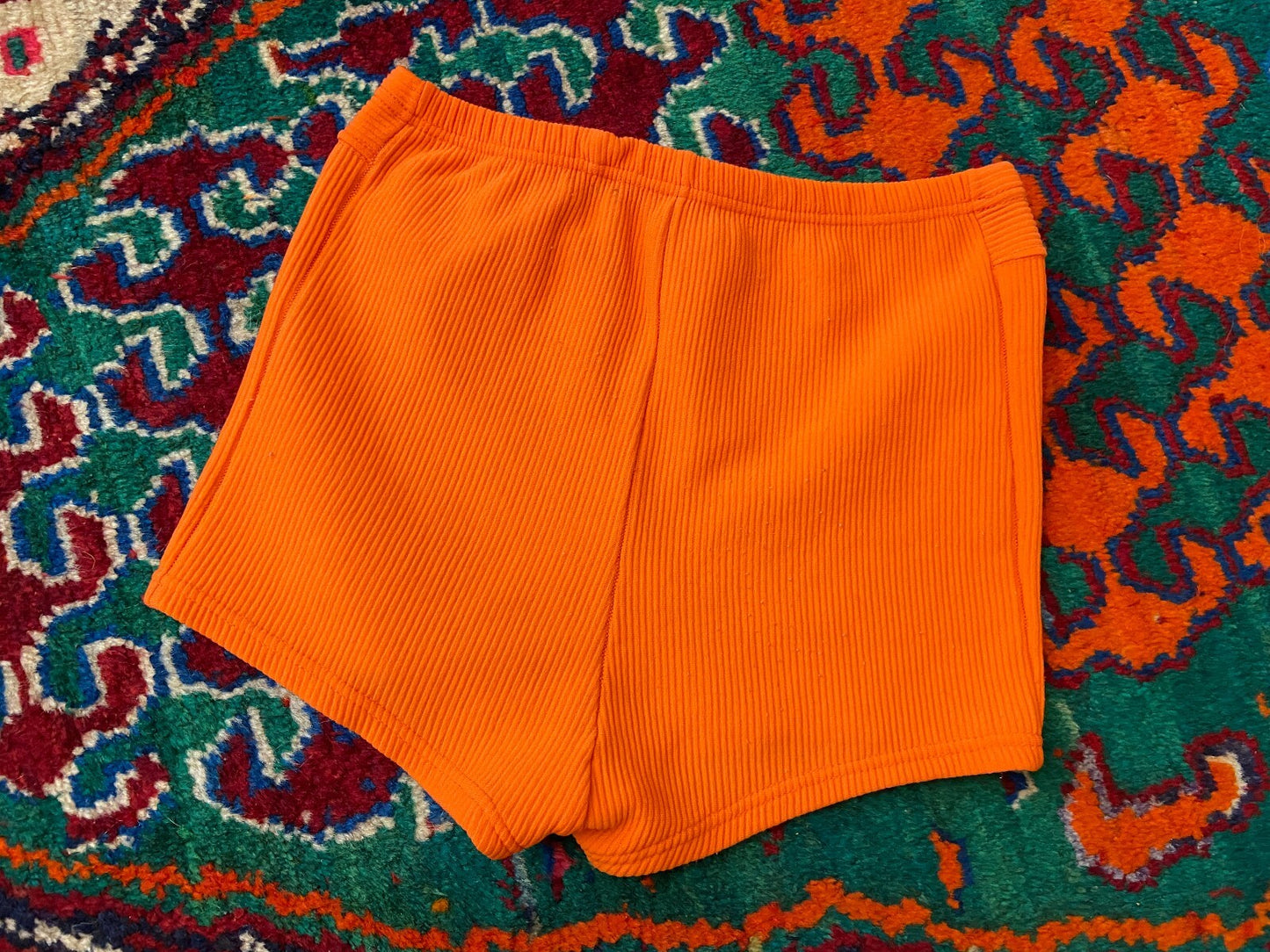 Vintage 1970s Orange Ribbed Swim Shorts