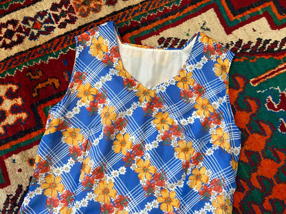 Vintage 1970s Blue Floral Print Maxi Dress
