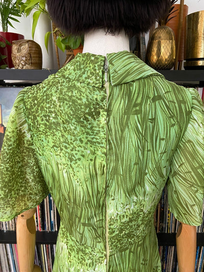 Vintage 1970s Green Grass Print Maxi Dress