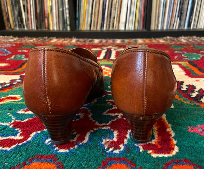 Vintage 1980s Brown Fringed Loafer Pumps UK 5