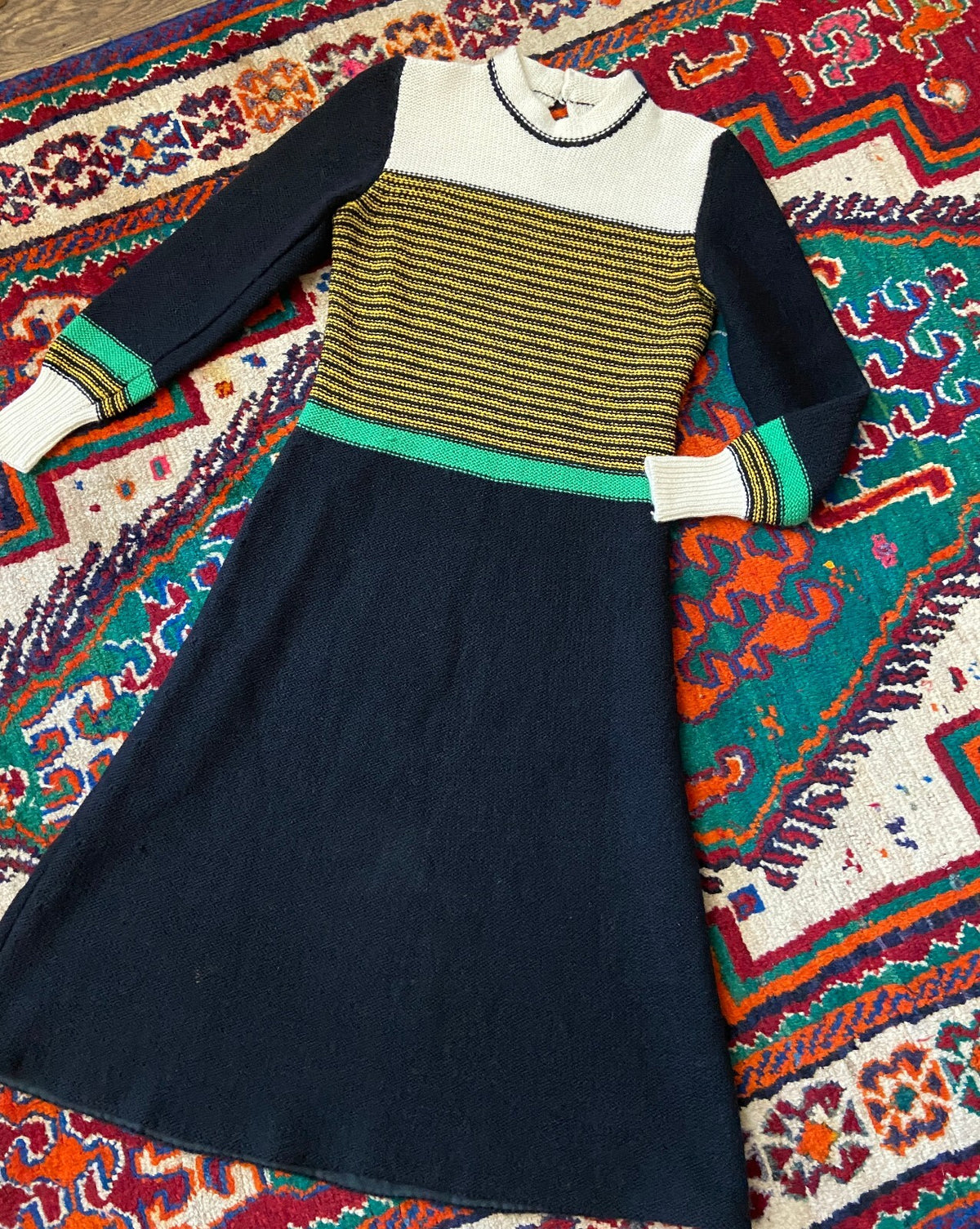 Vintage 1970s Ribbed Knit Sweater Dress