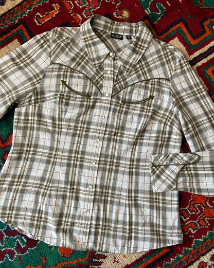 Vintage Y2K White & Khaki Western Shirt