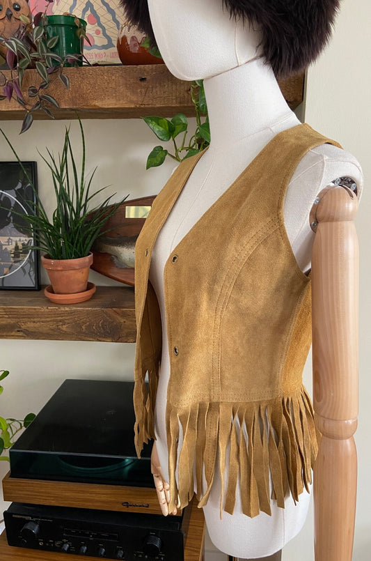 Vintage 1970s Beige Suede Fringe Vest
