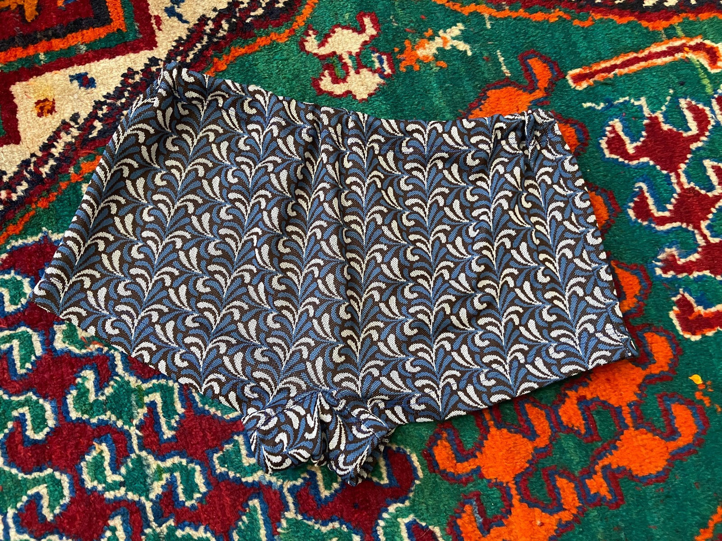 Vintage 1970s Blue & Brown Patterned Swim Shorts