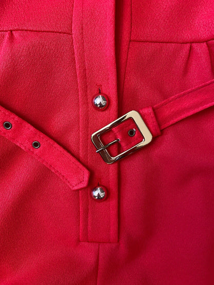 Vintage 1970s Red Utility Shirt Dress