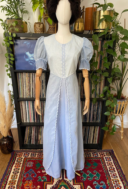 Vintage 1970s Pale Blue Prairie Maxi Dress
