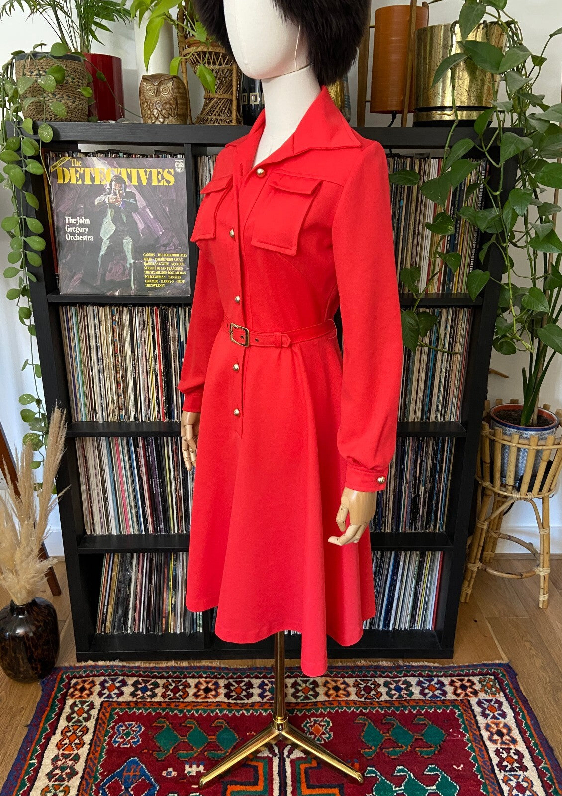 Vintage 1970s Red Utility Shirt Dress