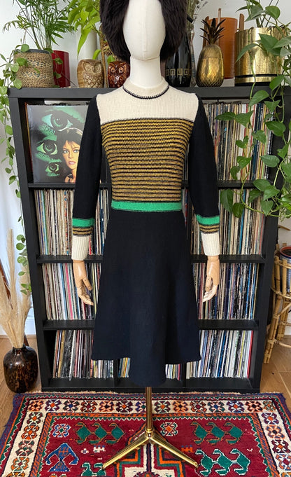 Vintage 1970s Ribbed Knit Sweater Dress