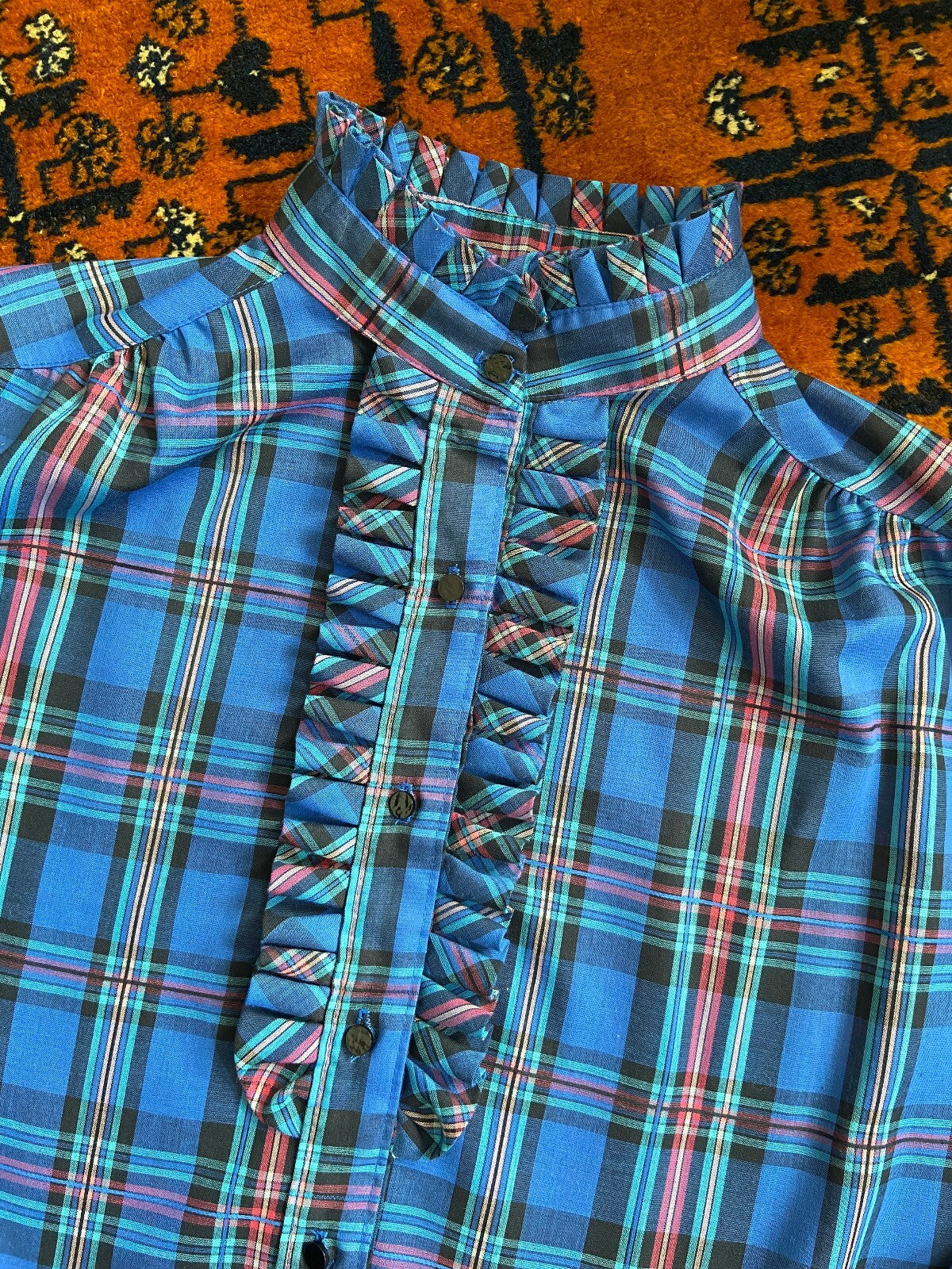 Vintage 1980s Blue Check Prairie Shirt