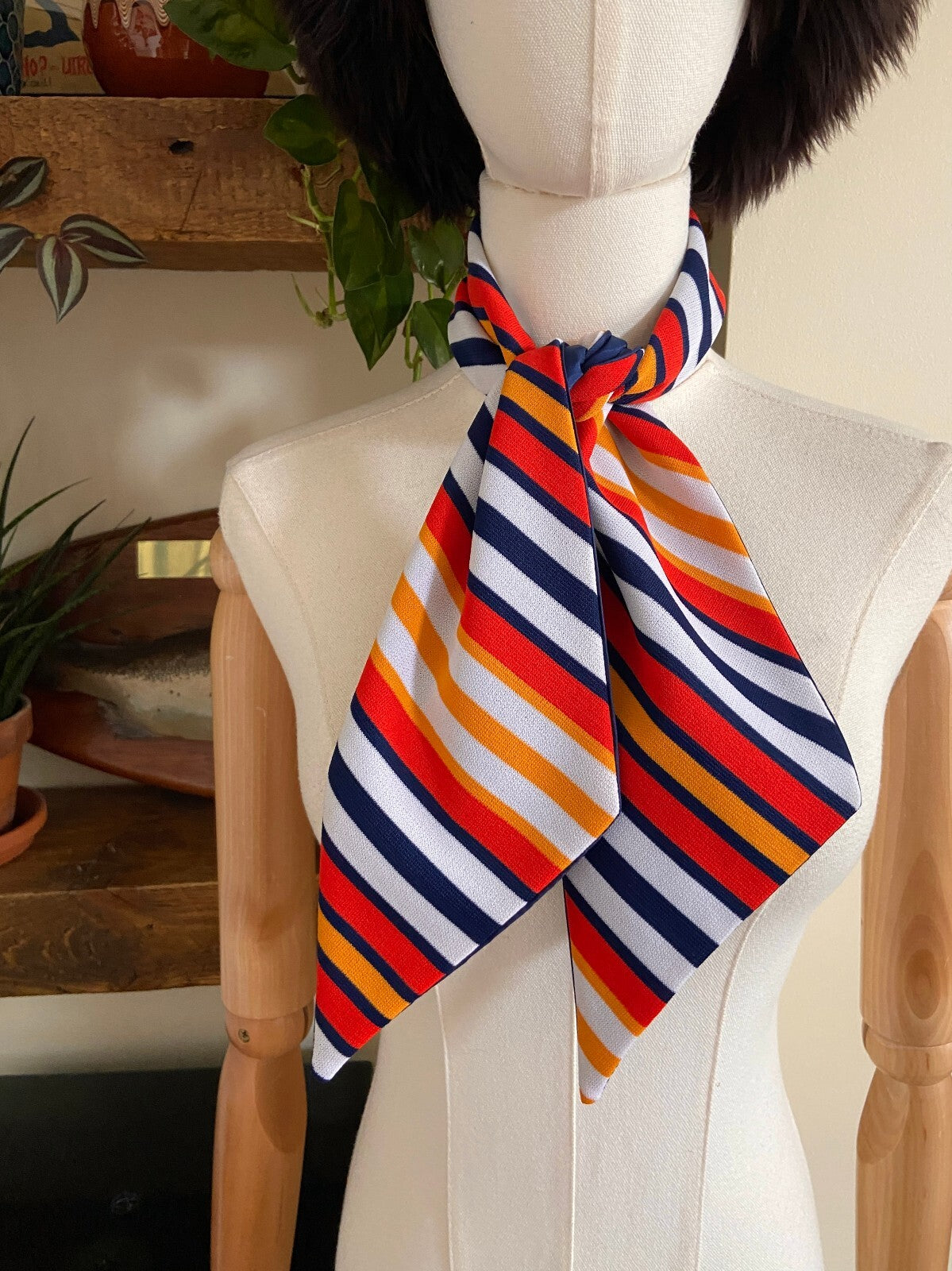 Vintage 1970s Red & Orange Striped Scarf