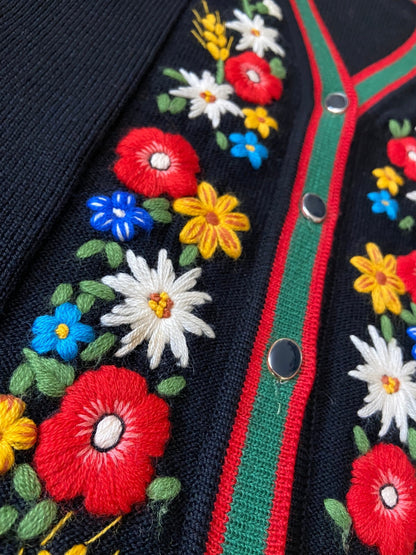 Vintage 1970s Black Austrian Folk Cardigan