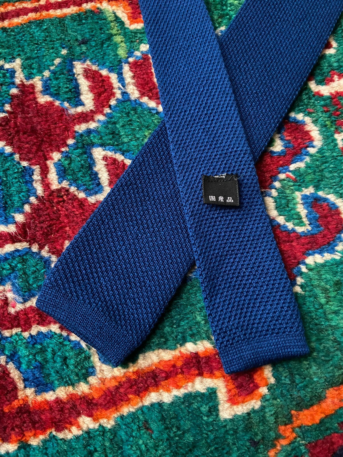 Vintage 1970s Blue Japanese Silk Woven Knit Tie