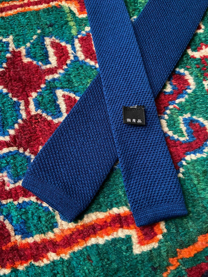 Vintage 1970s Blue Japanese Silk Woven Knit Tie