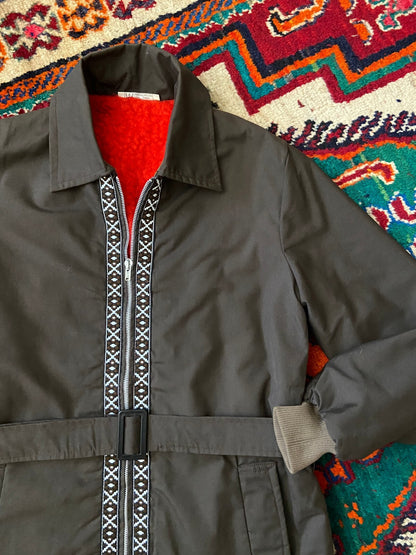 Vintage 1970s Brown Embroidered Raincoat