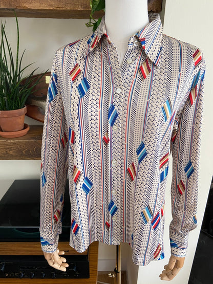 Vintage 1970s Geometric Print Dagger Collar Shirt