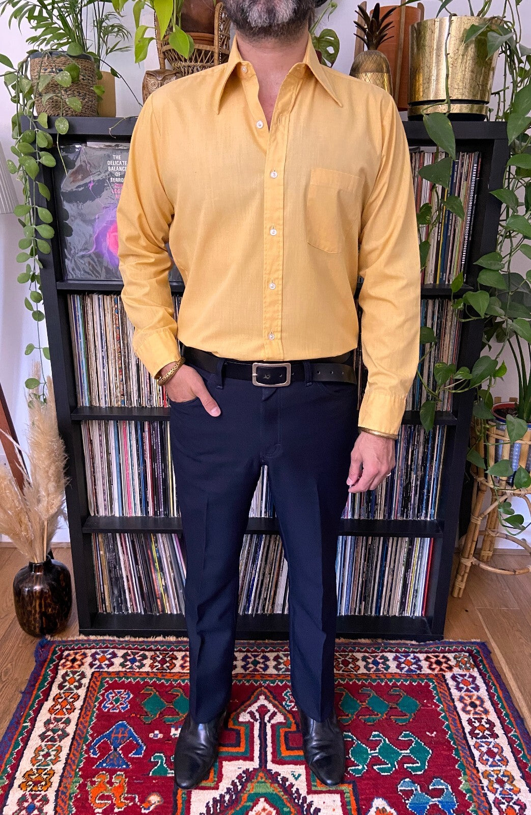 Vintage 1970s Amber Yellow Dagger Collar Shirt