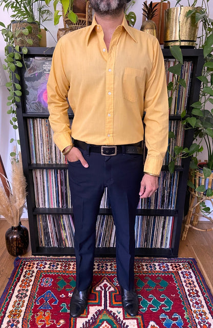 Vintage 1970s Amber Yellow Dagger Collar Shirt