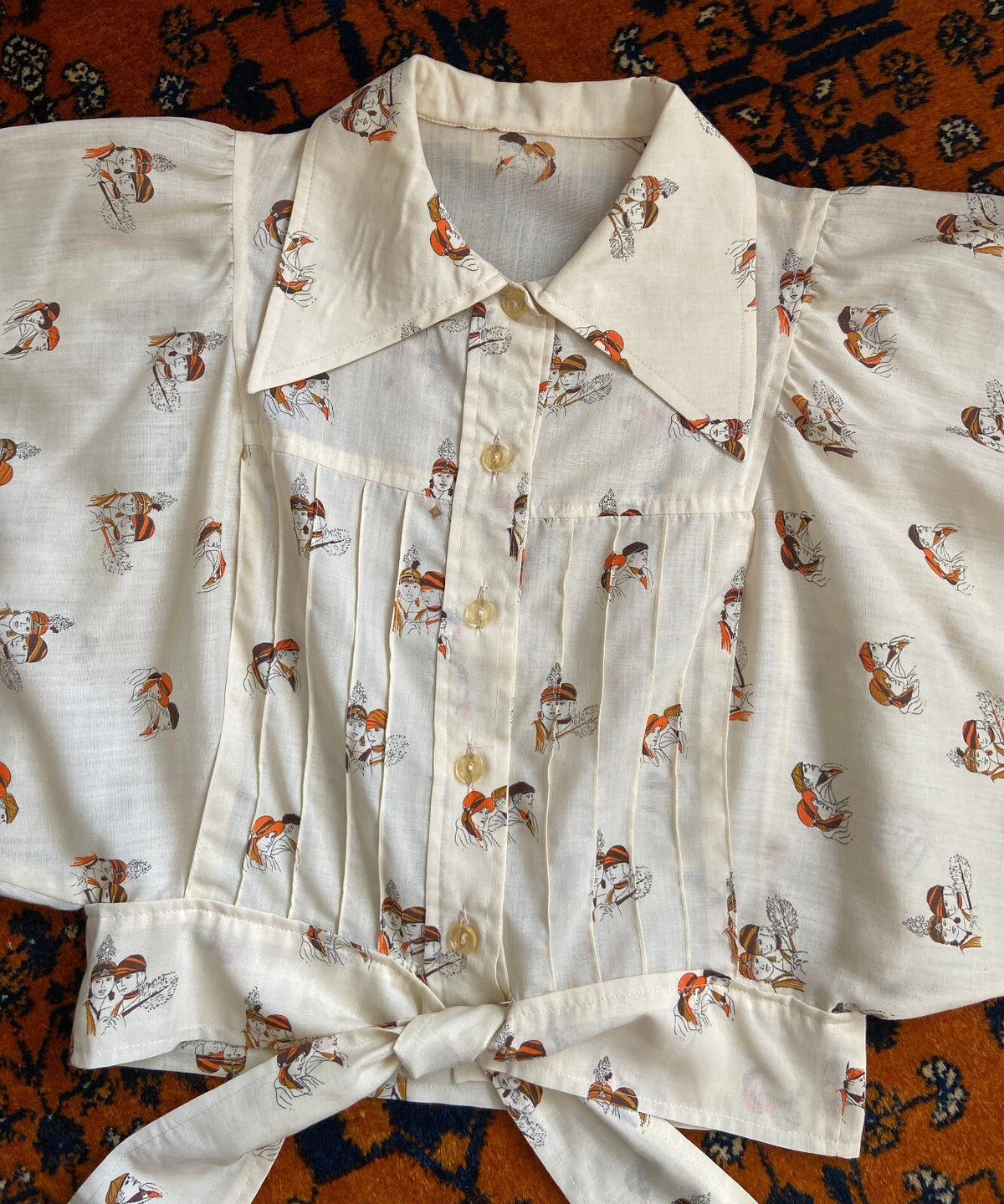 Vintage 1970s Novelty Print Cropped Shirt