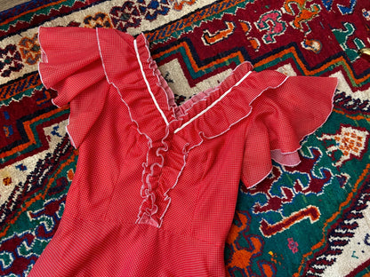 Vintage 1970s Red Spot V-Neck Maxi Dress