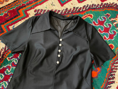 Vintage 1970s Black & Silver Embroidered Dagger Collar Dress