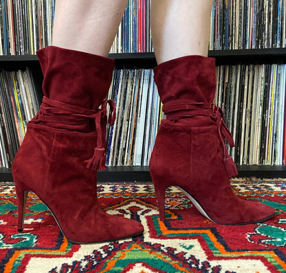 Manolo Blahnik Red Suede Cavamod Boots UK 7