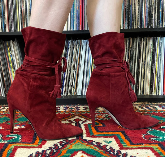 Manolo Blahnik Red Suede Cavamod Boots UK 7