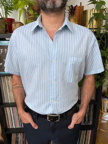 Vintage 1960s Light Blue Woven Pattern Shirt