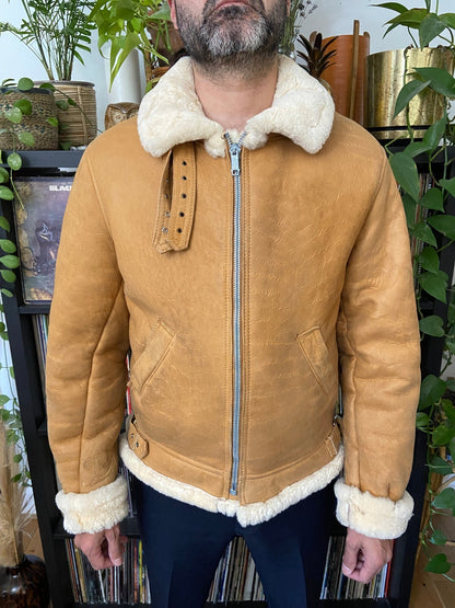 Vintage Tan Sheepskin Bomber Jacket