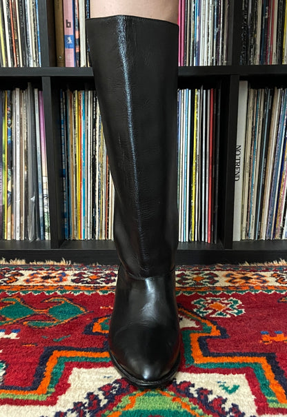Vintage 1980s Black Knee High Boots UK 7.5