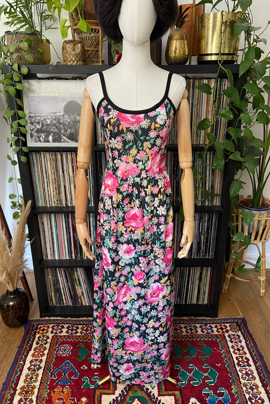 Vintage 1970s Pink Floral Sleeveless Maxi Dress