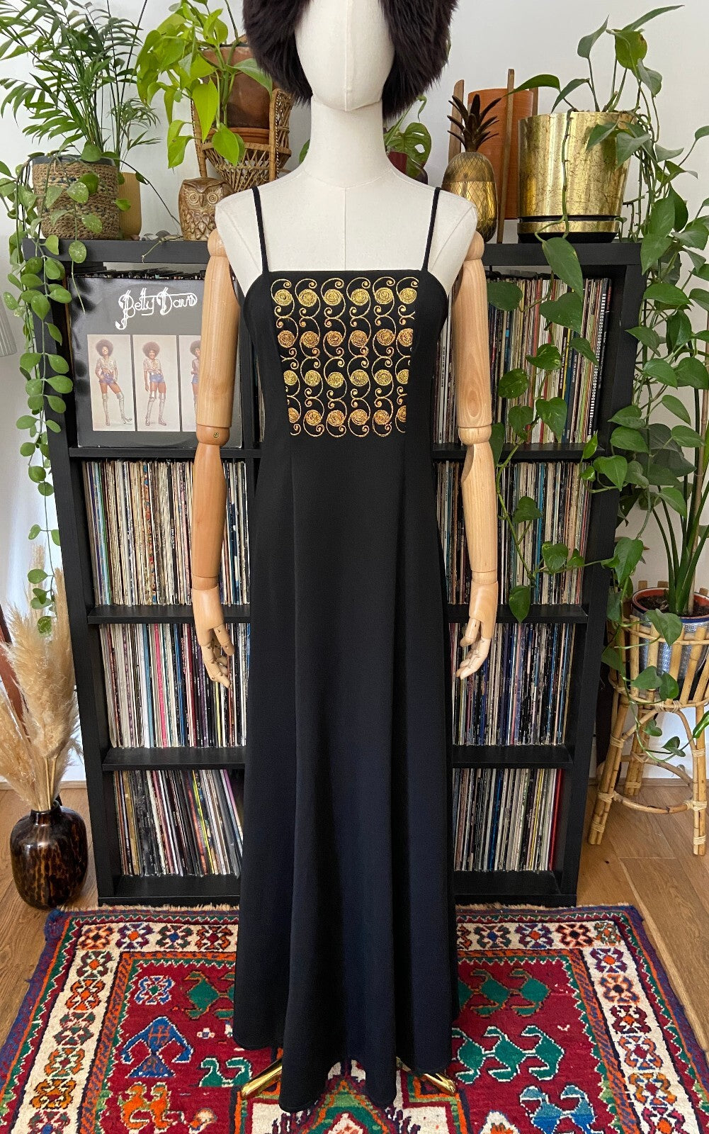 Vintage 1970s Gold Embroidered Sleeveless Maxi Dress