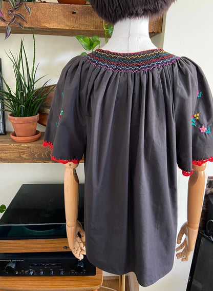 Vintage Black Hungarian Folk Blouse