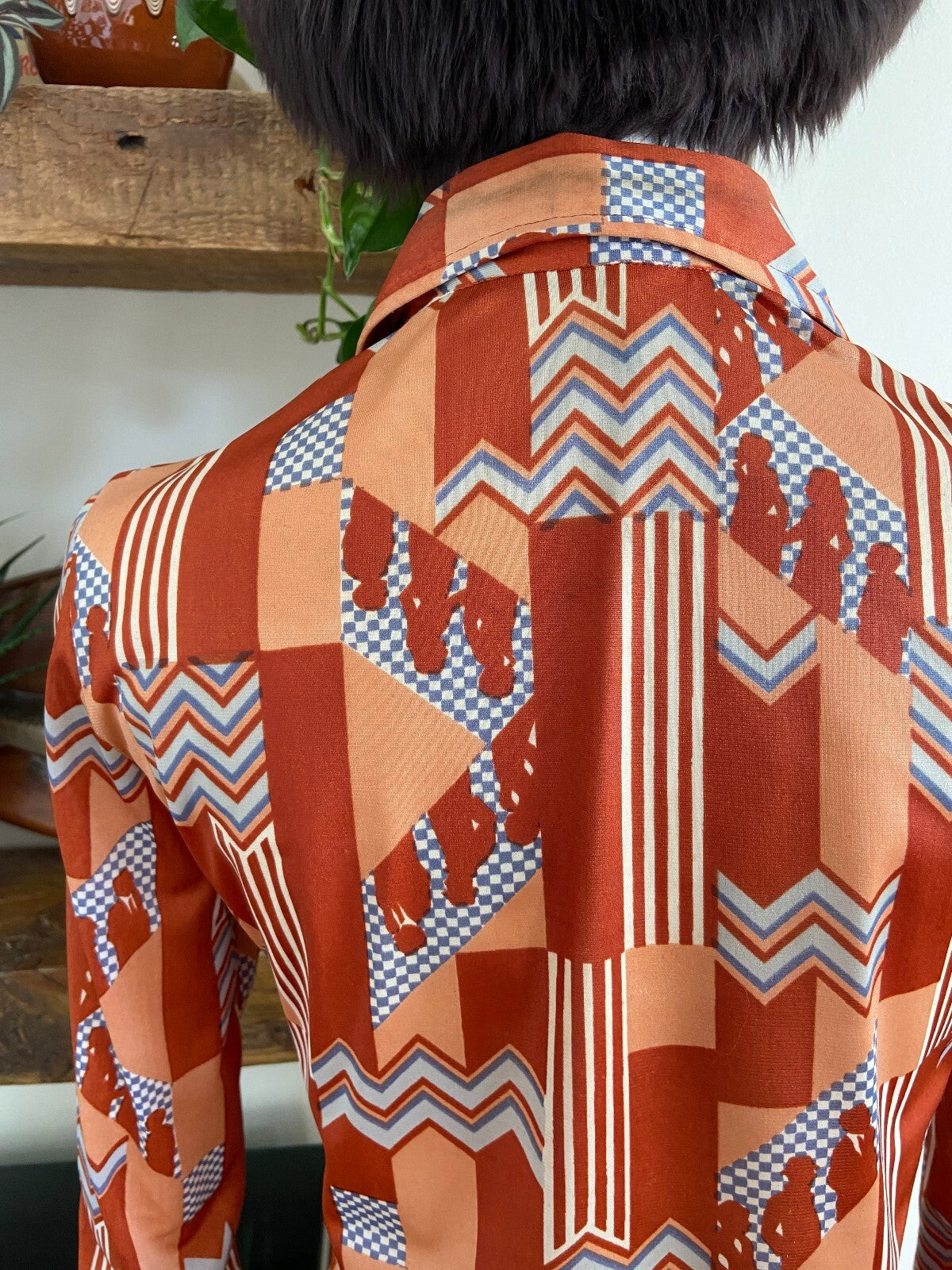 Vintage 1970s Brown Geometric Print Shirt