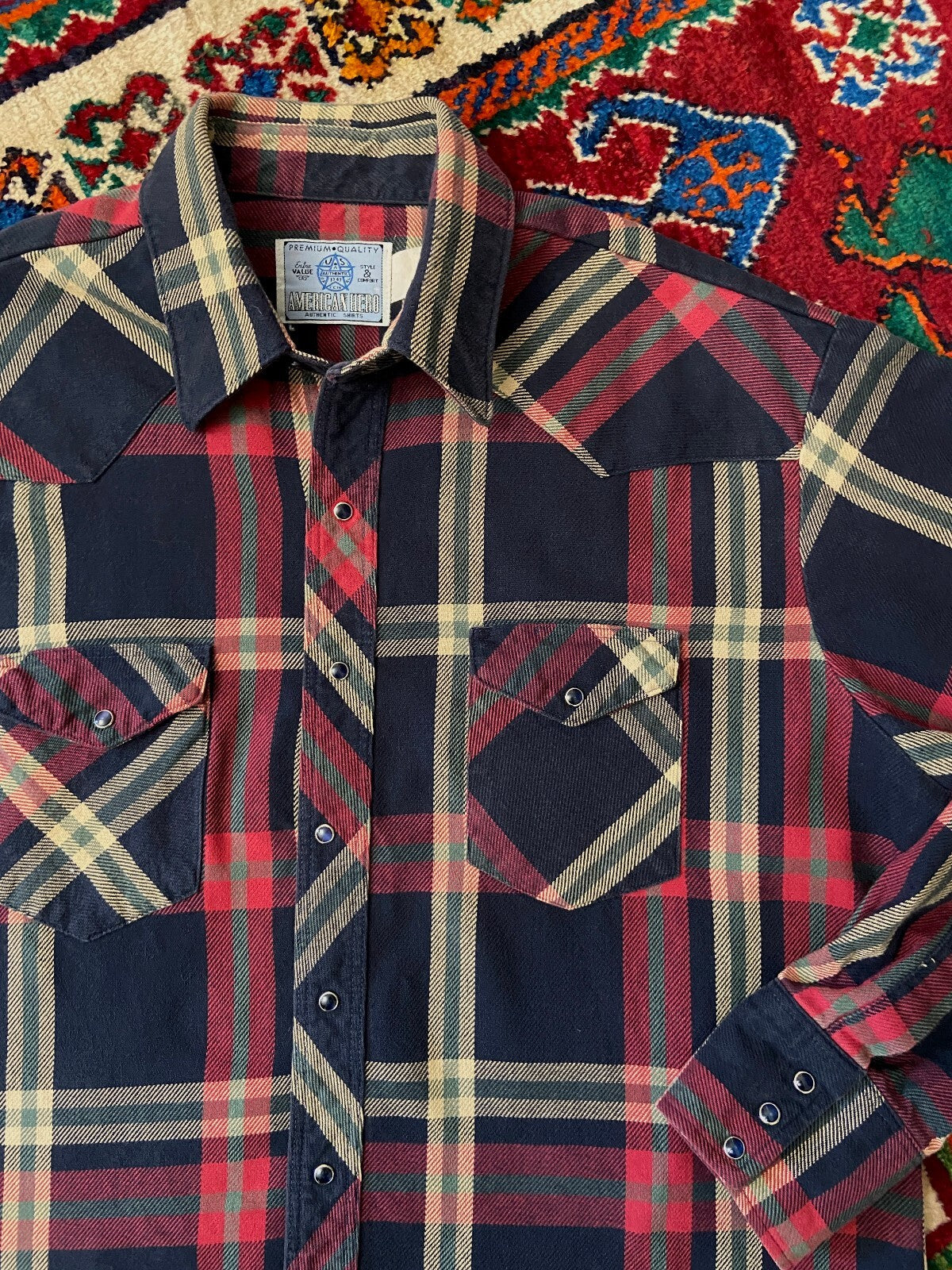 Vintage 90s Red & Navy Plaid Western Shirt