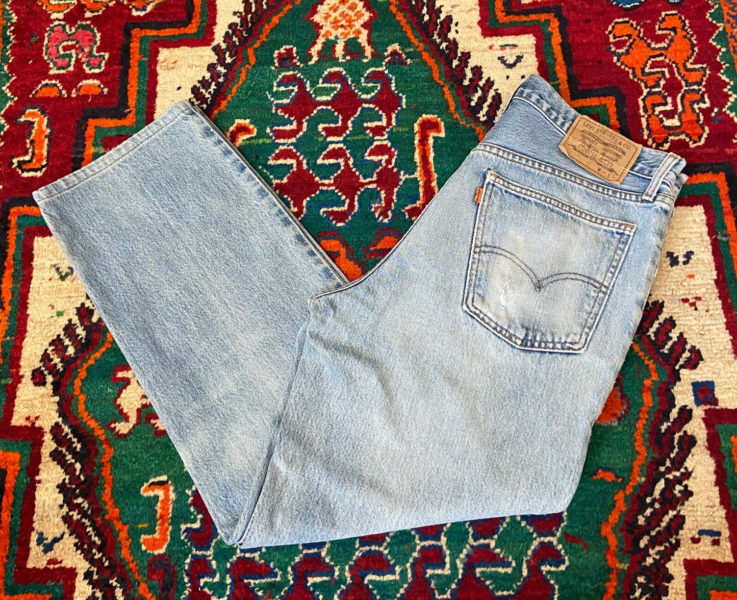 Vintage 90s Levi's 630 Orange Tab Pale Blue Jeans W36