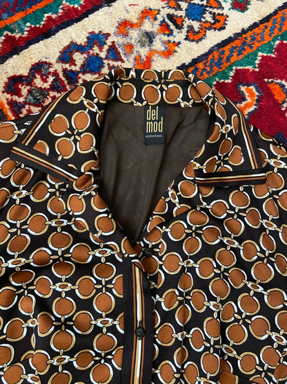 Vintage 1970s Brown Retro Print Shirt Dress