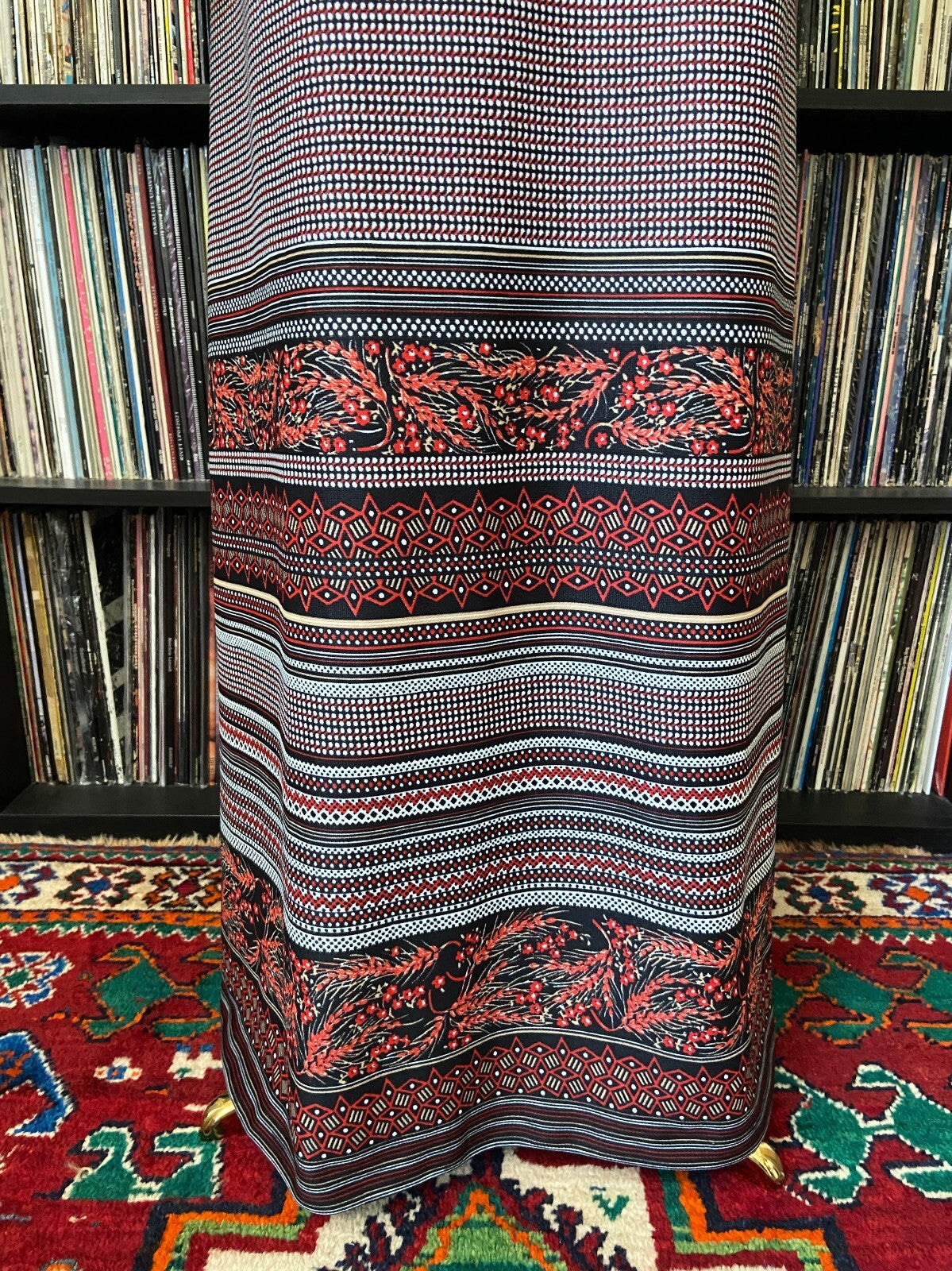 Vintage 1970s Red & Black Folk Maxi Skirt