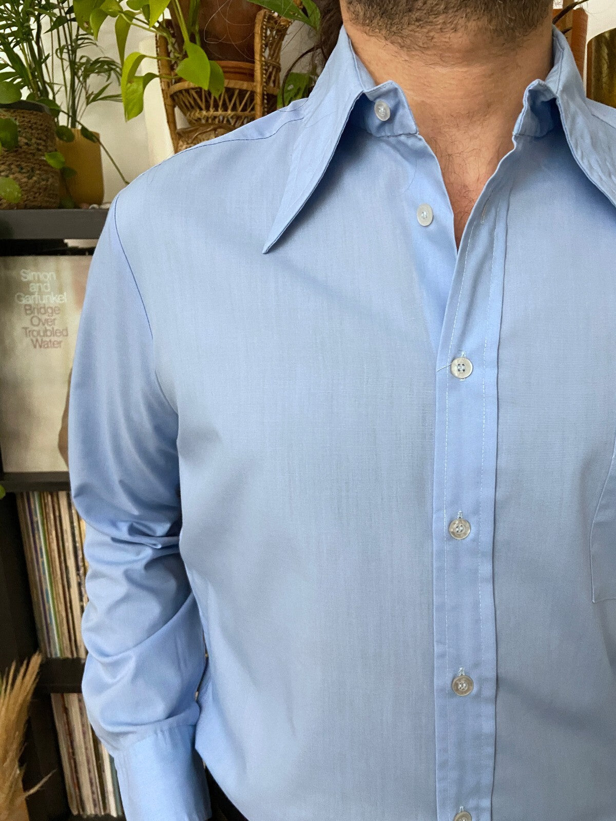 Vintage 1970s Blue Dagger Collar Shirt