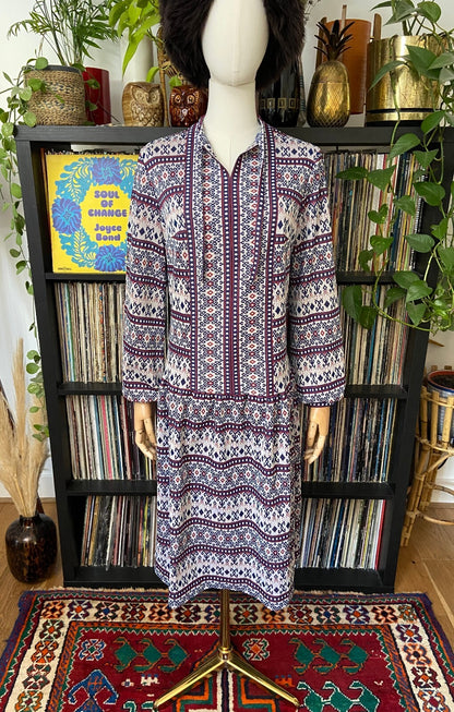 Vintage 1970s Folk Knit Drop Waist Dress