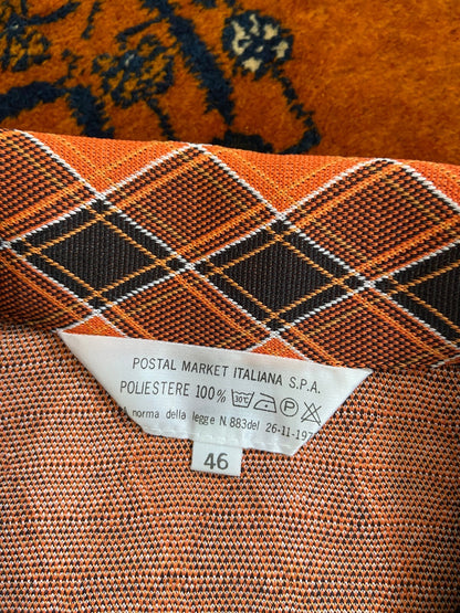 Vintage 1970s Orange & Brown Knit Dagger Collar Top