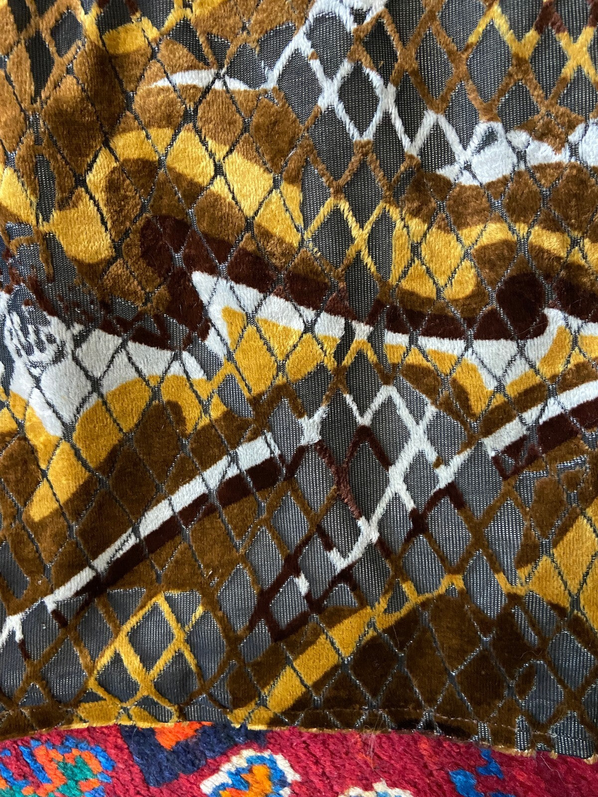 Vintage 1970s Brown & Mustard Velvet Sequin Trim Dress