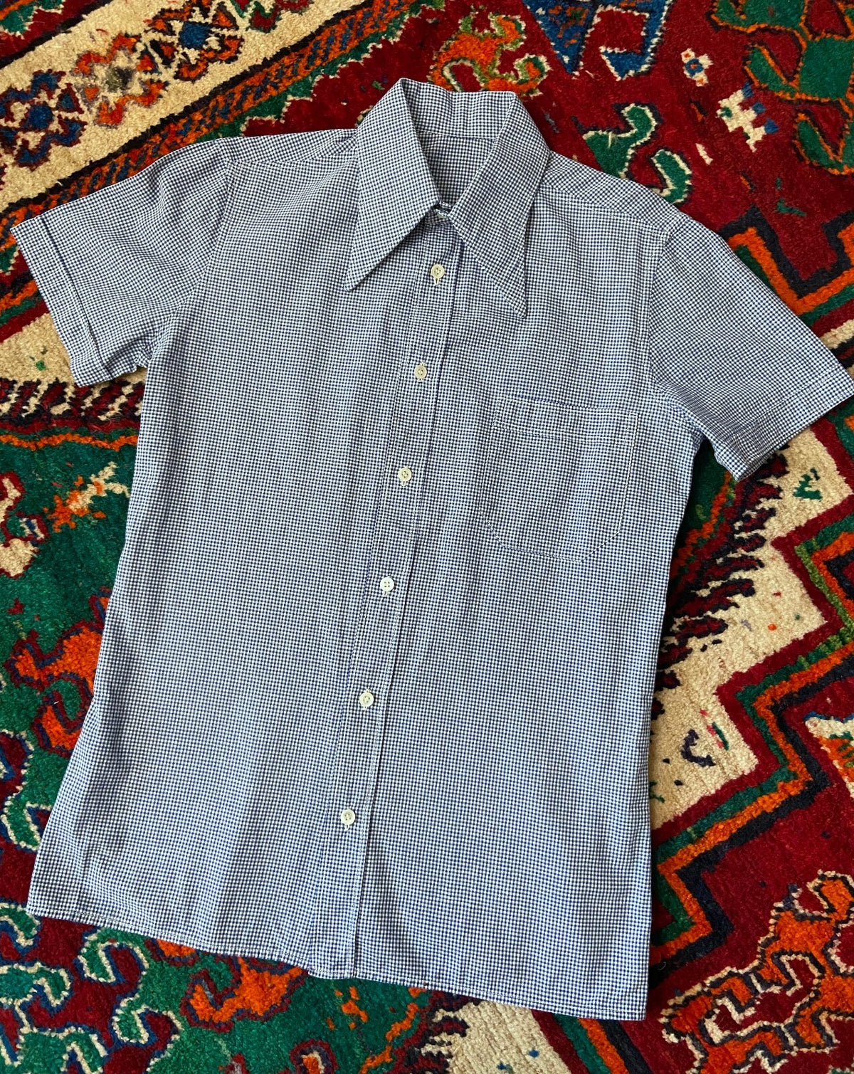 Vintage 1970s Navy & White Fine Check Shirt