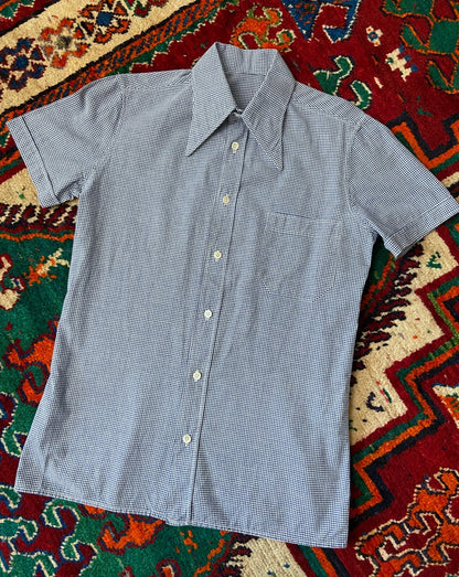 Vintage 1970s Navy & White Fine Check Shirt