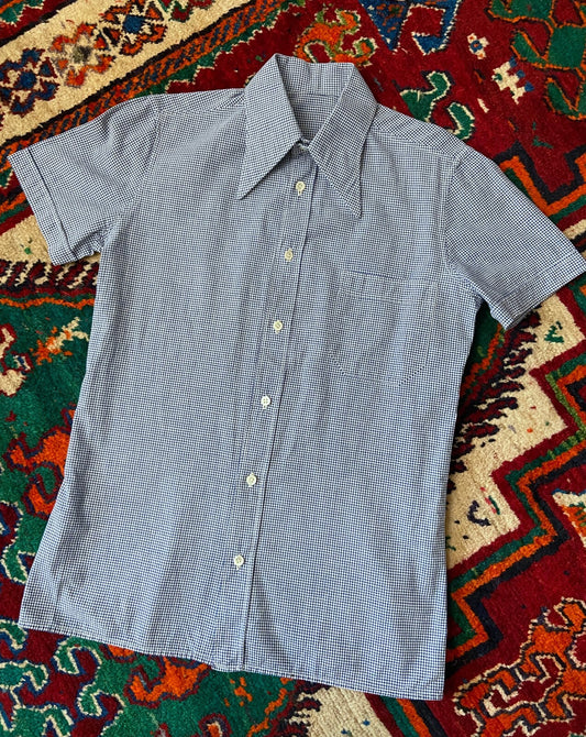 Vintage 1970s Navy & White Fine Check Shirt